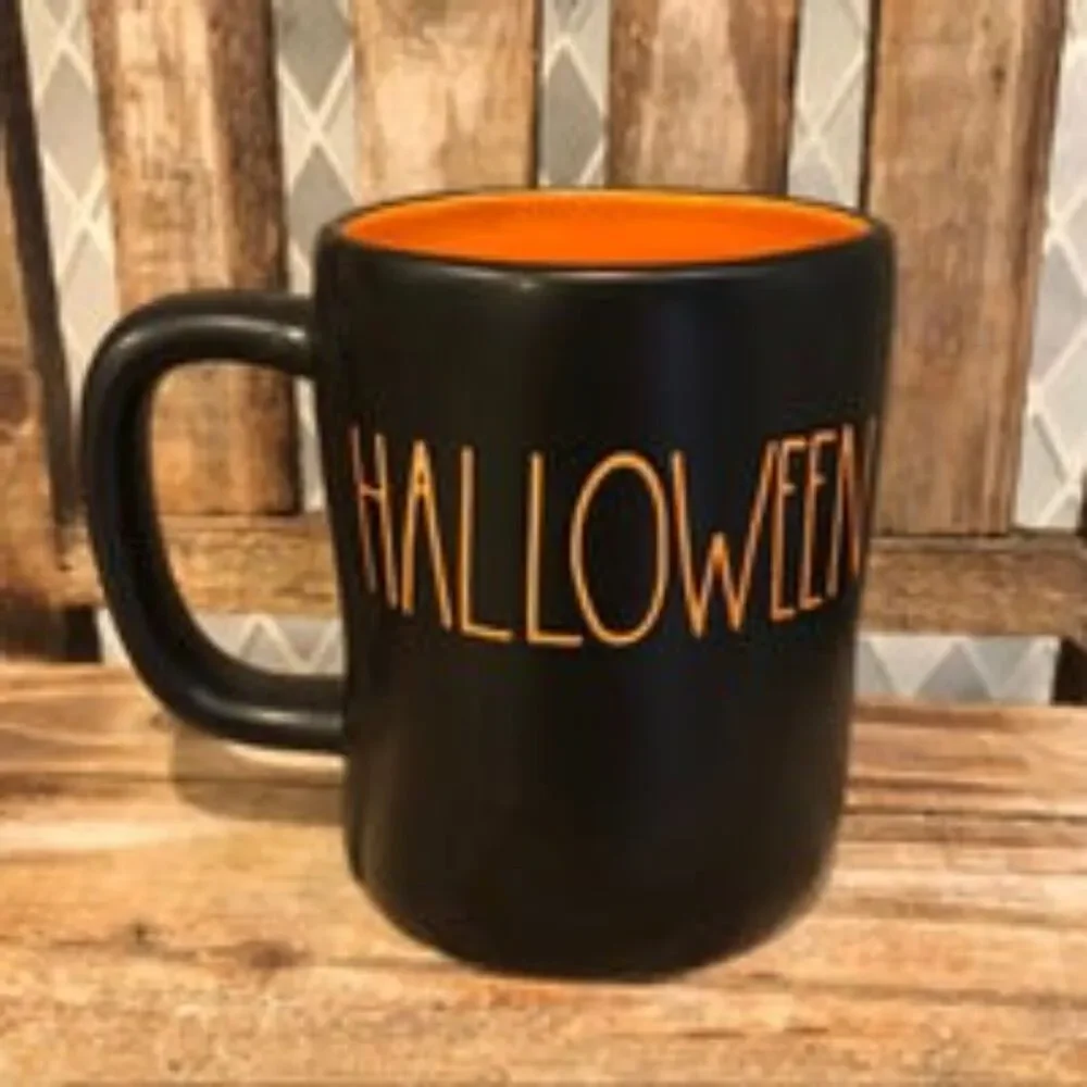 Rae Dunn Double Sided HAPPY HALLOWEEN Mug Black Orange
